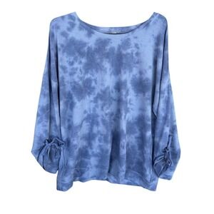 Womens 3X Tie Dye Long Sleeve Casual Top‎ with Sleeve Ties Blue